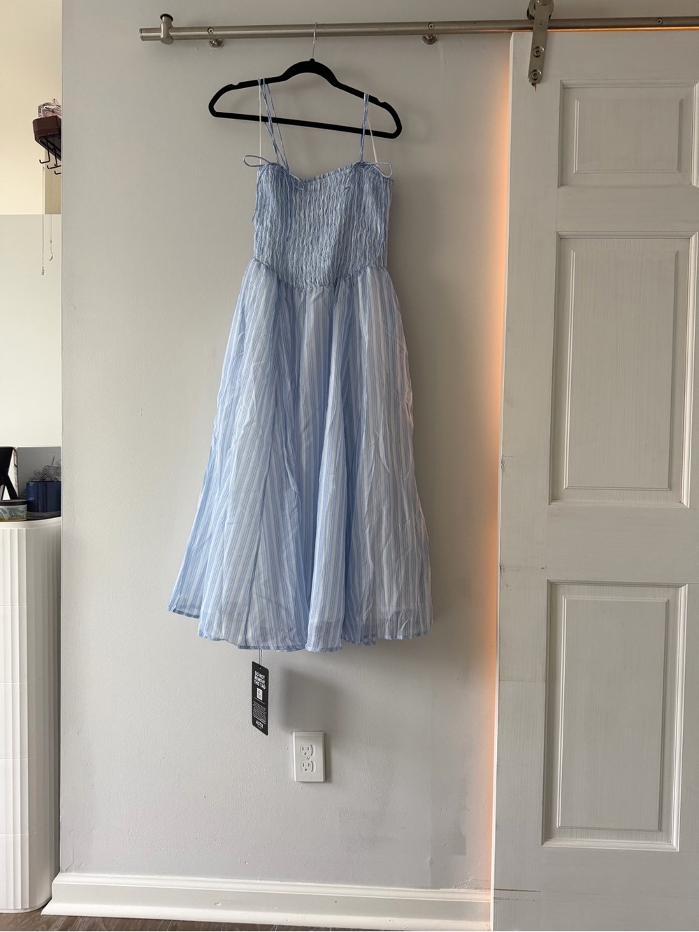 Astr Light Blue Striped Midi Dress